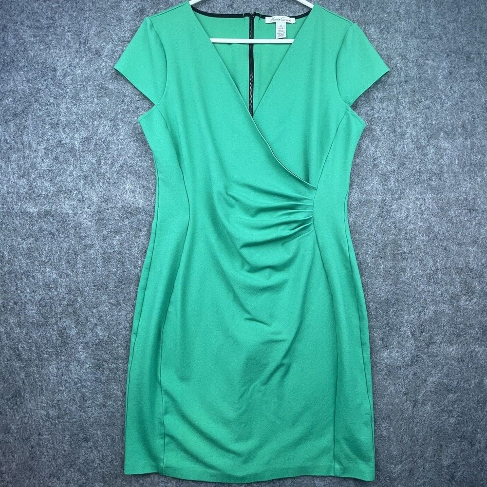 Vintage Kenneth Cole New‎ York Dress 12 Green Faux Wrap 80s Career Business